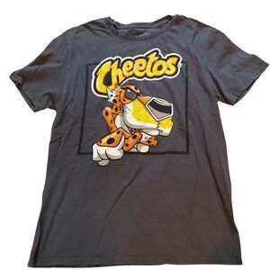 Cheetos Chester Cheetah Graphic T-Shirt Gray Short Sleeve Cotton Tee Medium